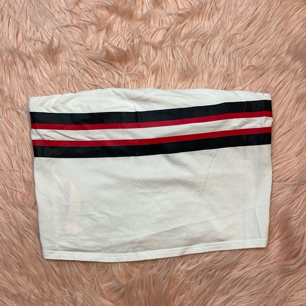 Victoria’s Secret Pink Tube Top Tank White Striped Red Black Size Medium